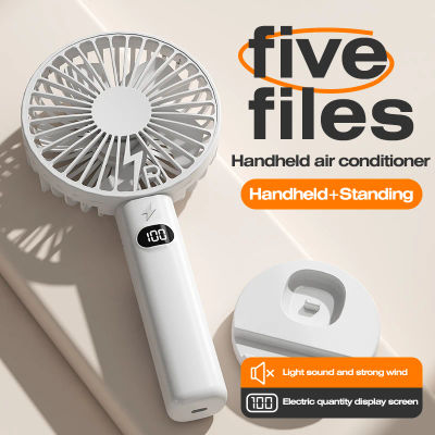 Cargador Portátil Multiusos con Ventilador Pequeño, 5 Velocidades, Pantalla LCD, de Mano/Soporte con Soporte para Teléfono