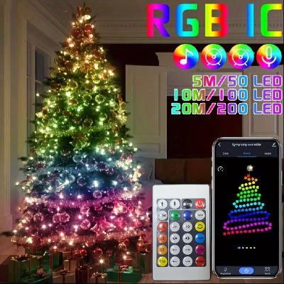 USB 5V RGB-IC inteligente guirnalda de luces navideñas decoraciones lámpara guirnalda WS2812 Bluetooth aplicación y Control remoto direccionable