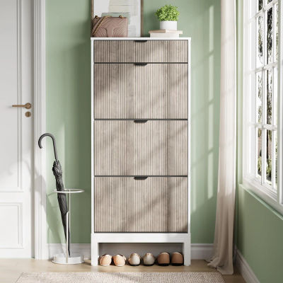 Mueble Zapatero con 3 Puertas Abatibles, Cajón Adicional, Organizador de Zapatos Delgado de Madera y Metal que Ahorra Espacio para Entrada y Pasillo