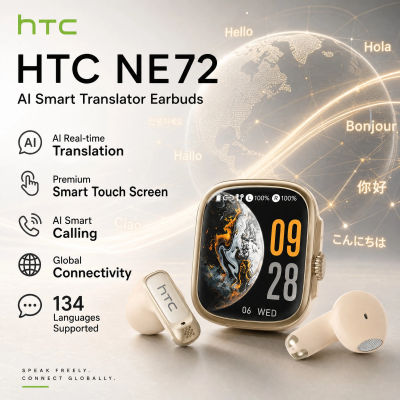 Audífonos HTC NE72 TWS con Traducción IA, Bluetooth 6.0, 30 Horas de Reproducción, Pantalla Táctil Inteligente para Viajes y Negocios