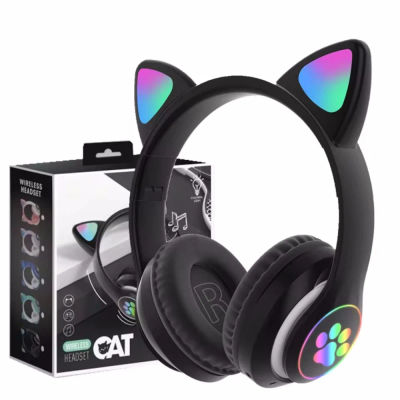 Lámpara de Flash con orejas de gato, auriculares estéreo Bluetooth 5,0 con micrófono, soporte para tarjeta TF, auriculares inalámbricos para niños y niñas, regalo de cumpleaños