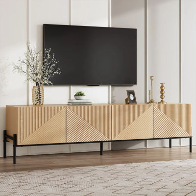 Mueble de TV moderno, taburete para TV, mueble de 4 puertas, diseño geométrico, textura 3D, muebles modernos para sala de estar