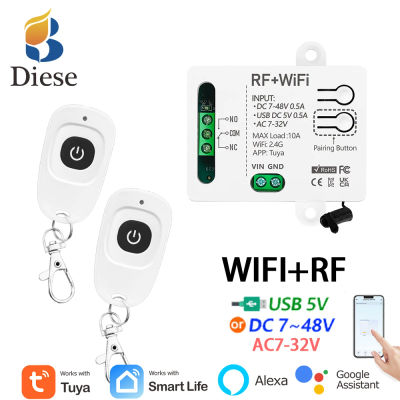 Smarthome WiFi + interruptor de Control remoto inalámbrico RF transmisor de relé de contacto seco DC 12V 24V funciona con altavoz Alexa samrt Tuya