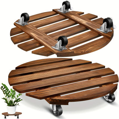 Carro para plantas con ruedas, estante para plantas resistente, redondo con ruedas bloqueables de metal, adecuado para uso exterior/interior