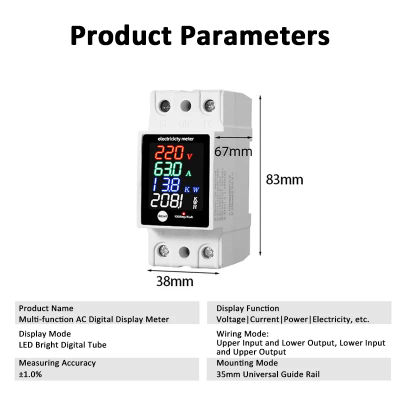 Medidor de Energía Digital para Montaje en Riel DIN, Voltímetro AC30-400V, Amperímetro, Monitor de Potencia, Frecuencia, Vatios, kWh, Consumo de Electricidad Doméstico