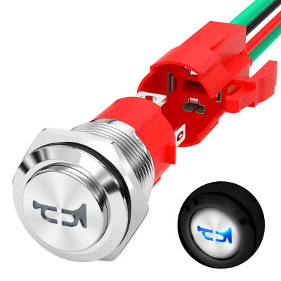 Botón de bocina DaierTek 12V 20A resistente 16MM interruptor de bocina de Metal altavoz LED azul interruptor de botón momentáneo de acero inoxidable
