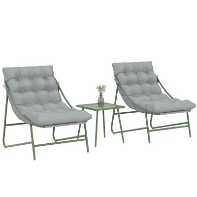 Outsunny 3-TLG conjunto de muebles de jardín con estructura de acero, patas ajustables, cojín textil gris claro