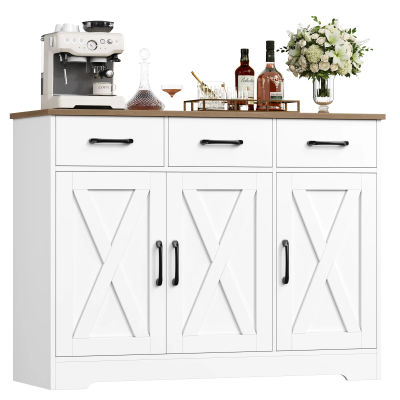 Aparador, Mueble de Almacenamiento para Cocina con 3 Cajones y 3 Puertas, Mueble Buffet con Encimera, para Comedor, Sala de Estar, Pasillo