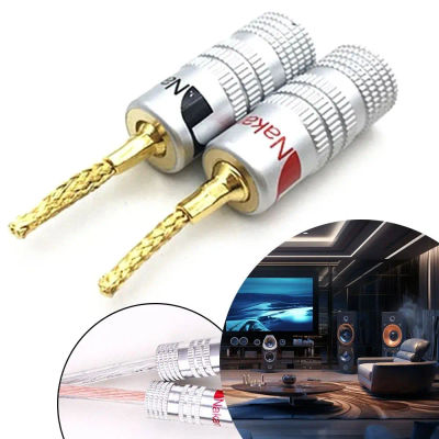 Conector Banana de sonido Musical de 24K, Pin chapado en oro, tipo tornillo, conector Banana Nakamichi, amplificador de altavoces, negro y rojo