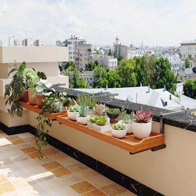 Soporte para plantas colgante para balcón, estante de madera para flores montado en la pared, organizador de plantas que ahorra espacio, soporte para macetero con riel para ventana