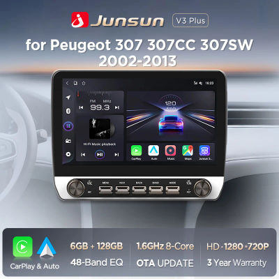 Junsun 10,1 "Radio de coche inalámbrico Carplay AndroidAuto para Peugeot 307CC 307SW 2002-2013 radio con botones Bluetooth GPS 4G DSP