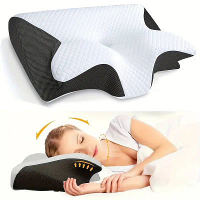 Almohada de espuma viscoelástica con memoria, diseño de mariposa, para el cuello, con contorno para aliviar el dolor de cuello, soporte para el estómago, cómoda almohada