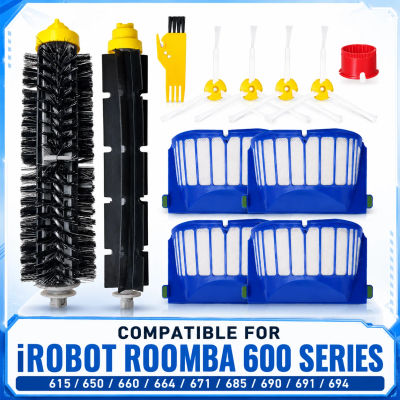 Para iRobot Roomba Serie 600 615 664 671 690 691 694 650 660 685: Cepillo Principal, Cepillo Lateral y Filtro HEPA para Robot Aspirador
