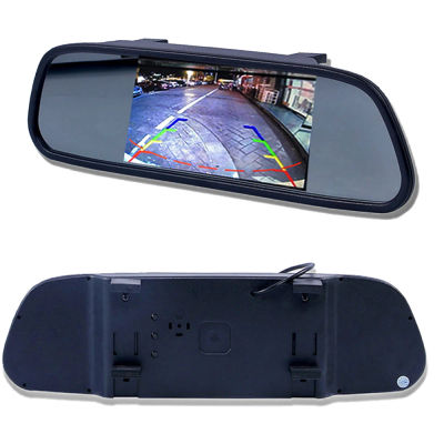 Monitor de estacionamiento de marcha atrás con espejo para coche, pantalla TFT LCD HD800 x 480 de 5 pulgadas con 2 entradas de vídeo, cámara de visión trasera opcional