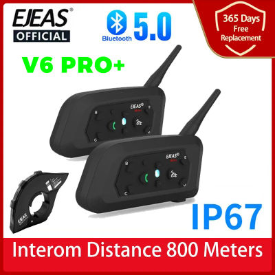 EJEAS V6 PRO + auriculares intercomunicadores Bluetooth para casco de motocicleta con comunicador interfono BT de 800M para 6 conductores IP67 resistente al agua