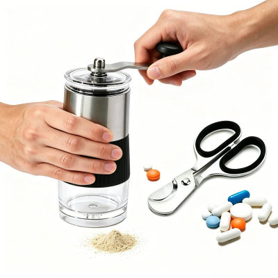Triturador de Pastillas con Cortador de Pastillas, Triturador de Tabletas para Bebés, Divisor de Pastillas, Muele las Pastillas en Polvo Fino para Alimentar a Mascotas y Niños