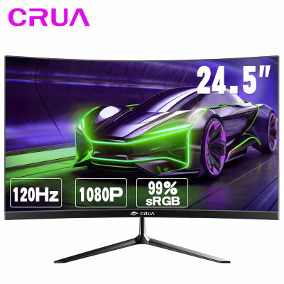 Monitor curvo para juegos CRUA de 24,5 pulgadas, pantalla para juegos de 120 Hz, monitor de computadora FHD 1080P, FreeSync, sin marco, VESA, DisplayPort, HDMI, cuidado de la vista, pantalla de PC