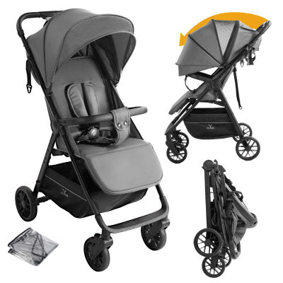 Cochecito ligero para bebé, cochecito de viaje plegable compacto con respaldo ajustable y cesta de almacenamiento grande, cochecito plegable con una sola mano para recién nacidos, bebés y niños