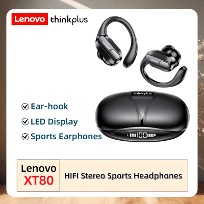 Auriculares inalámbricos Bluetooth deportivos originales Lenovo XT80 con micrófono, pantalla LED de alimentación, ENC, auriculares para juegos con sonido estéreo Hifi