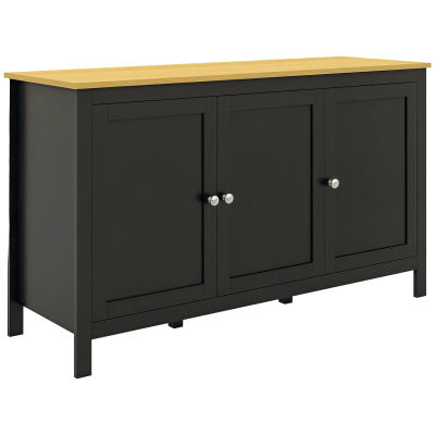 Mueble de almacenaje Buffet con 3 puertas, 2 estantes, bandeja ajustable, luz para bebidas, aspecto-120x40x70 cm, negro