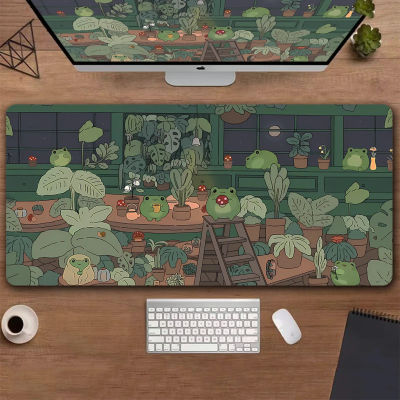 Alfombrilla de escritorio de ranas Kawaii, alfombrilla de ratón grande para juegos Xxl, alfombrilla de ratón bonita de Anime, estética Cozi Lofi, planta, naturaleza, verde, alfombrilla de escritorio