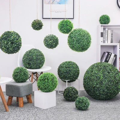 Bola de hierba de planta verde artificial de 10-48cm, bola decorativa de boj simulada, balcón, patio, jardín, boda, decoración del hogar
