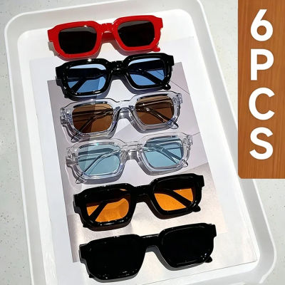 Juego de 6 gafas de sol rectangulares vintage para mujer, gafas de sol retro de moda, gafas de diseño de marca de lujo, gafas de sol para hombre
