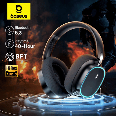Baseus GH02 auriculares inalámbricos para juegos con micrófono auriculares supraaurales Bluetooth 5,3 controlador de 40mm 2,4G/inalámbrico/auriculares RGB con Cable