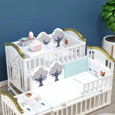 Cuna de madera maciza con mosquitera y ruedas universales, cama mecedora multifuncional para bebés
