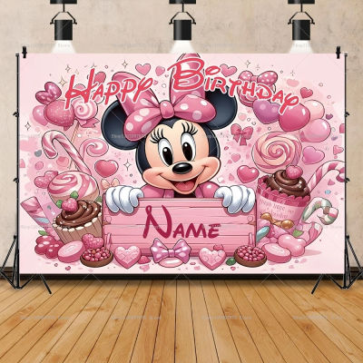 Fondos personalizados con nombre de Disney Mickey Minnie, decoración de cumpleaños para niños, fondo fotográfico, pancarta para Baby Shower, suministros para fiestas