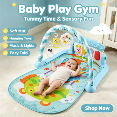 Gimnasio de juegos para bebés 3 en 1 con juguetes colgantes, música y luces, tapete de juegos sensoriales suave y plegable para recién nacidos de 0 a 12 meses
