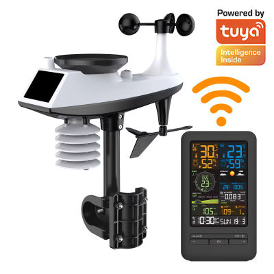 Estación Meteorológica WiFi con Reloj Despertador, Termómetro, Higrómetro, Monitor, Registro de Temperatura, Humedad, Velocidad del Viento, Intensidad de Lluvia, Índice UV