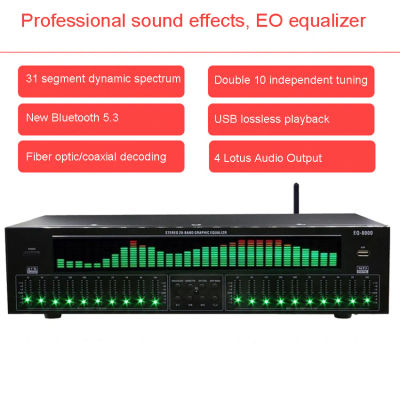 Ecualizador EQ8000 Bluetooth 5.3, Decodificador de Audio Digital Coaxial de Fibra, Reproductor de Pre-Amplificación, AC220V ± 10% 50Hz/60Hz