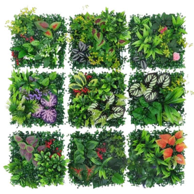 Panel de pared de plantas artificiales DIY, hoja de planta de arce de simulación realista duradera, estera de hierba verde falsa sin riego