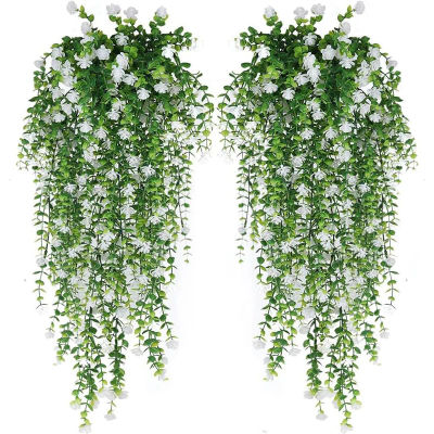 2/4 Piezas de Plantas Artificiales Colgantes, Hojas de Eucalipto Falsas, Enredadera Verde, Plantas de Plástico Resistentes a los Rayos UV para Decoración de Hogares, Jardines y Bodas