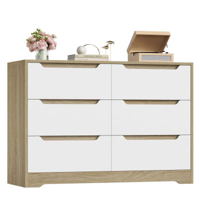 Cómoda de 6 cajones de madera para dormitorio, mueble de almacenamiento, aparador sin tiradores.