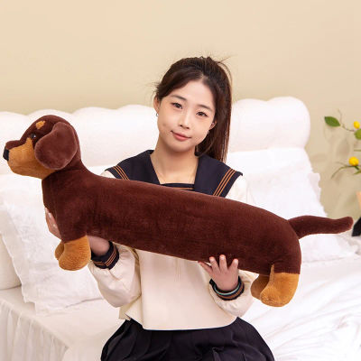 Almohada larga de felpa de perro salchicha, almohada para el cuerpo de perro marrón, almohada grande con viñetas de animales, almohadas largas rellenas para decoración del hogar