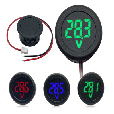Voltímetro automotriz Circular de dos cables con pantalla LED de DC4-100V, medidor Digital de corriente de voltaje para coche, Detector de voltios, Panel de Monitor