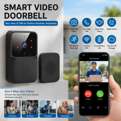 Videoportero Inalámbrico con Cámara, WiFi, Comunicación Bidireccional, Visión Nocturna IR, Monitor de Vigilancia de Seguridad para el Hogar Inteligente