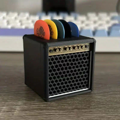Caja de almacenamiento para púas de guitarra, soporte para púas de guitarra con forma de altavoz vintage, soporte portátil para púas de guitarra, regalo para entusiastas de la guitarra, 1 unidad