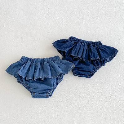 Falda pantalón vaquera para bebés y niñas, con volantes, cintura elástica, tipo tutú, para verano