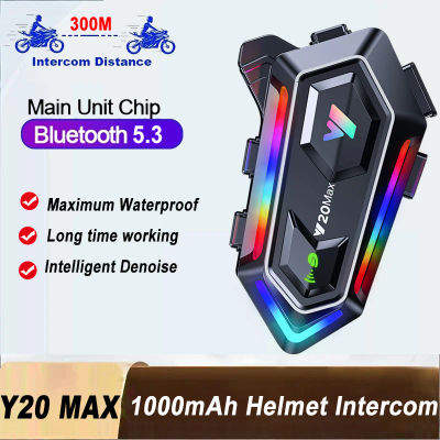 1/2 Piezas Y20 Max, Intercomunicador Inalámbrico Bluetooth 5.3 para Casco de Motocicleta, Impermeable, 1000mAh, Altavoz Intercomunicador