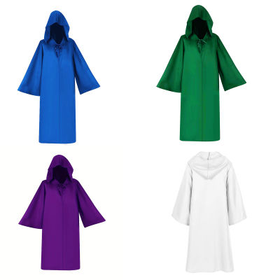 Capa de traje de monje Medieval para Cosplay, disfraz de Halloween, capa con capucha, vestido de manto, traje de mago, sacerdote y fraile