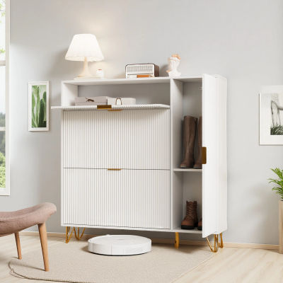 Zapatero Comanlai con 3 Compartimentos y 1 Puerta, Moderno Zapatero de Madera, Mueble para Guardar Zapatos para Entrada, Pasillo, Sala de Estar