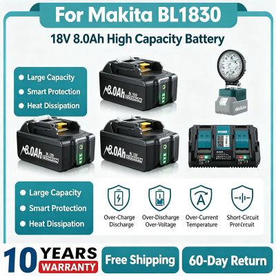 Batería de 18V y 8000mAh para Makita BL1830 BL1815 BL1860 BL1850 BL1840B, batería recargable para herramientas eléctricas ﻿ Cargador 4A 6A