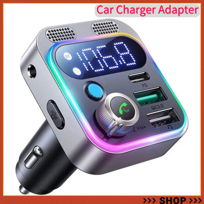Transmisor FM LED Bluetooth 5,0 con micrófonos duales fuertes y sonido de graves profundos para coche 48W PD y adaptador de cargador de coche QC3.0