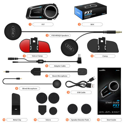 Fodsports FX7 Casco de motocicleta Intercomunicador Malla Auriculares para casco Bluetooth, 10 conductores 2000 M, BT5.4.