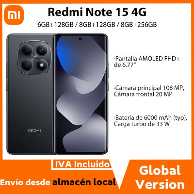 Versión Global Redmi Note 15, Teléfono Inteligente 4G, Batería de 6000 mAh, Carga Rápida de 33 W, Cámara Dual de 108 MP, Pantalla AMOLED de 6.77 Pulgadas y 120 Hz, Teléfono Móvil Xiaomi
