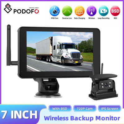 Leekooluu Monitor de Coche con Pantalla IPS HD de 7 Pulgadas, Cámara de Reversa Solar Inalámbrica, Gran Angular, Resistente al Agua IP68, Grabación en Bucle, Función BSD