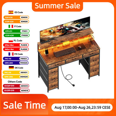 Escritorio para Computadora con 8 Cajones de Almacenamiento, Soporte Ajustable para Monitor, Escritorio con Luces LED y Tomas de Corriente USB, Mesa para Juegos